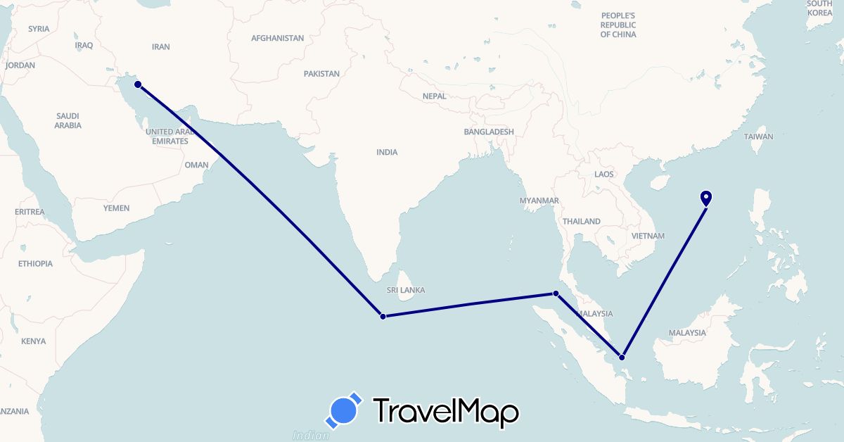 TravelMap itinerary: driving in Indonesia, Iran (Asia)